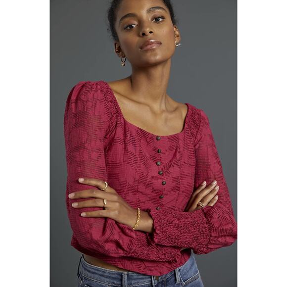 NEW Anthropologie Cranberry Romance Puff Sleeved Blouse - Small - Picture 3 of 5